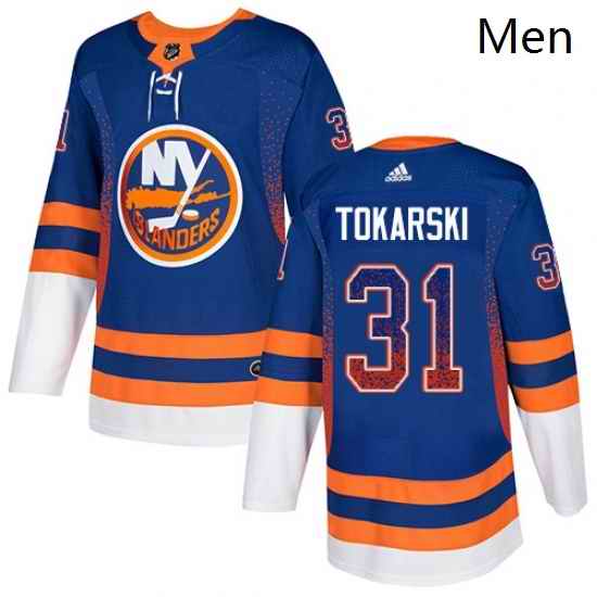 Mens Adidas New York Islanders 31 Dustin Tokarski Authentic Royal Blue Drift Fashion NHL Jersey